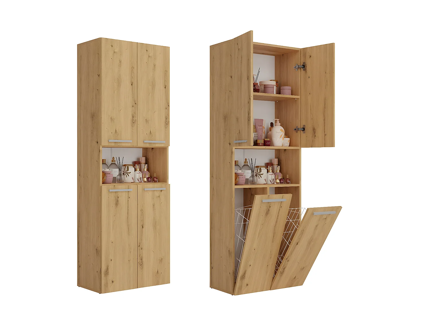 MOBY - Armoire de salle de bain avec 2 paniers à ligne - Rangement sdb - 174x60x30 -  Meuble colonne