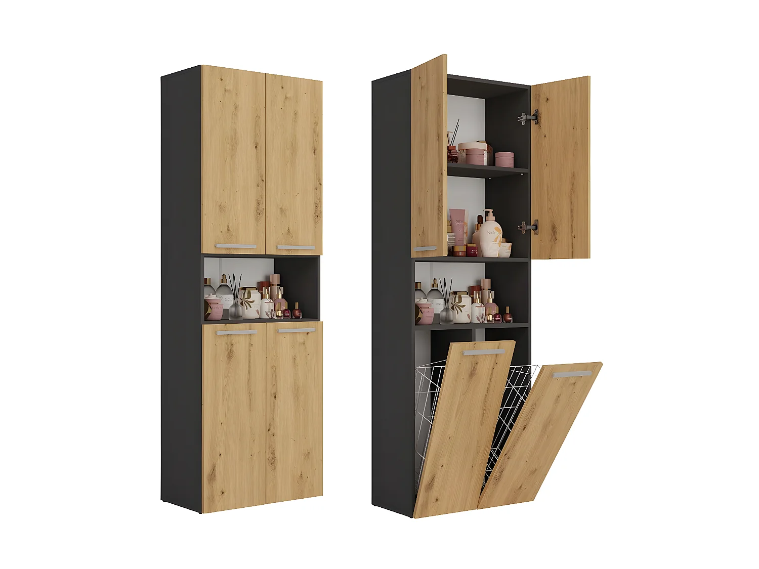 MOBY - Badezimmerschrank mit 2 Reihenkörben - Badaufbewahrung - 174x60x30 - Hochschrank