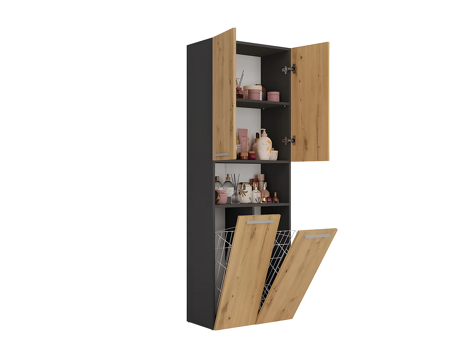 MOBY - Badezimmerschrank mit 2 Reihenkörben - Badaufbewahrung - 174x60x30 - Hochschrank