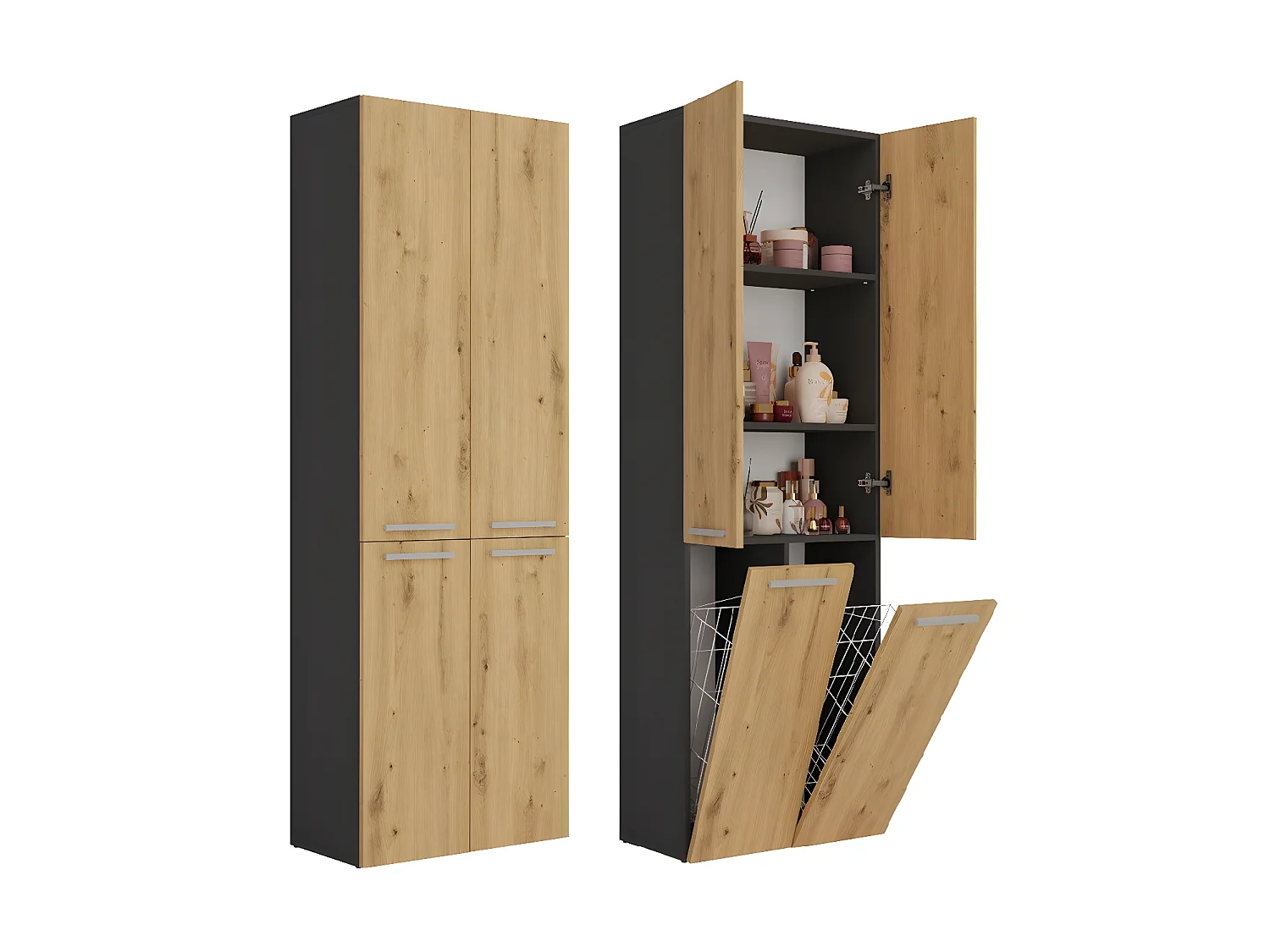 ELLOS - Armoire de salle de bain  2 paniers à ligne - Rangement sdb - 174x60x30 - Meuble colonne