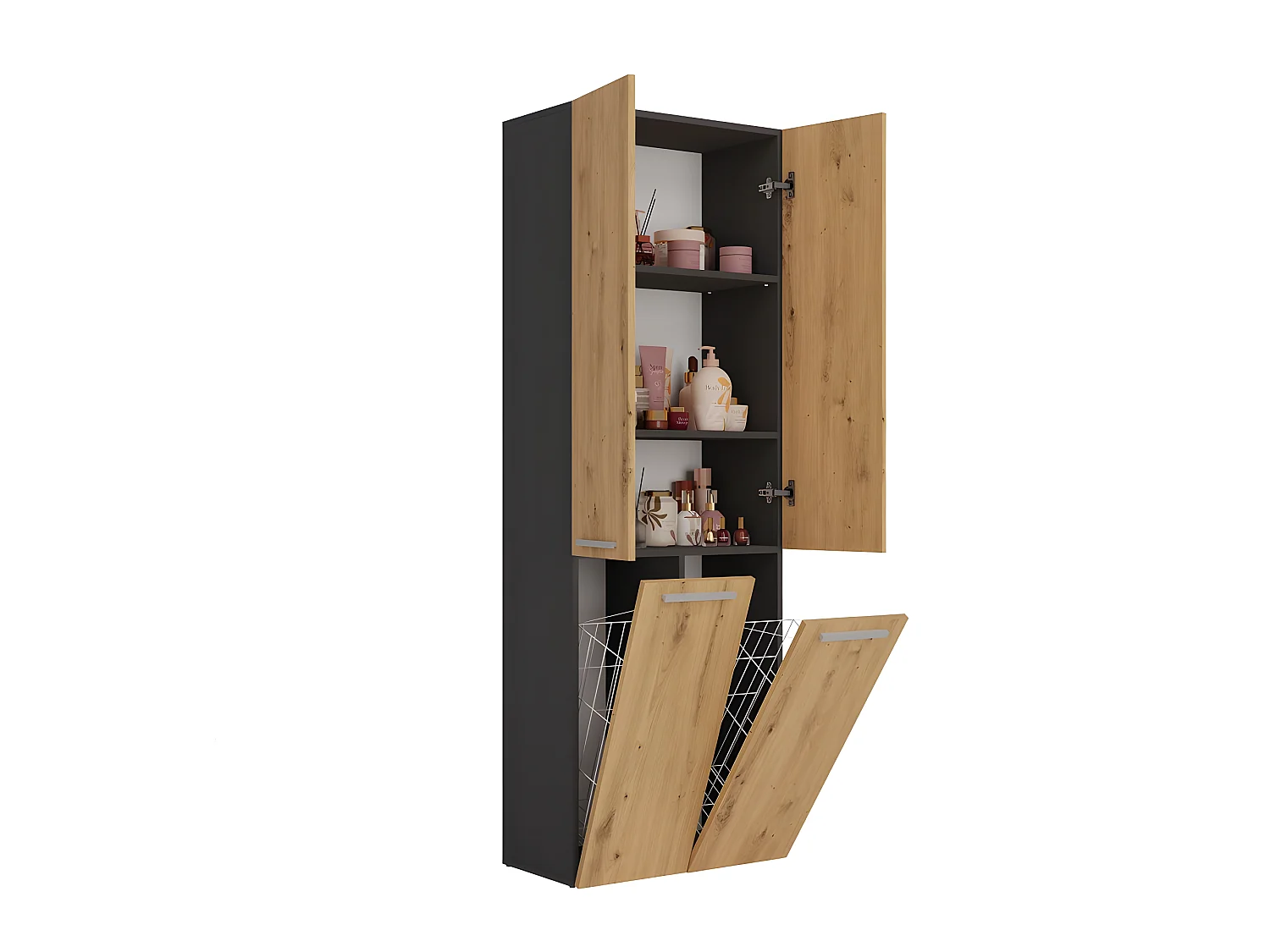 ELLOS - Armoire de salle de bain  2 paniers à ligne - Rangement sdb - 174x60x30 - Meuble colonne