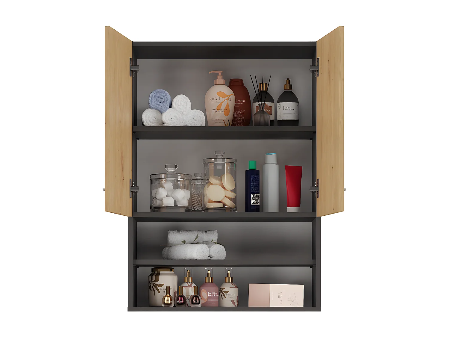 NELLIO - Armoire de toilette murale - Meuble SDB à suspendre - 64x30x90 cm - Rangement Salle de bain