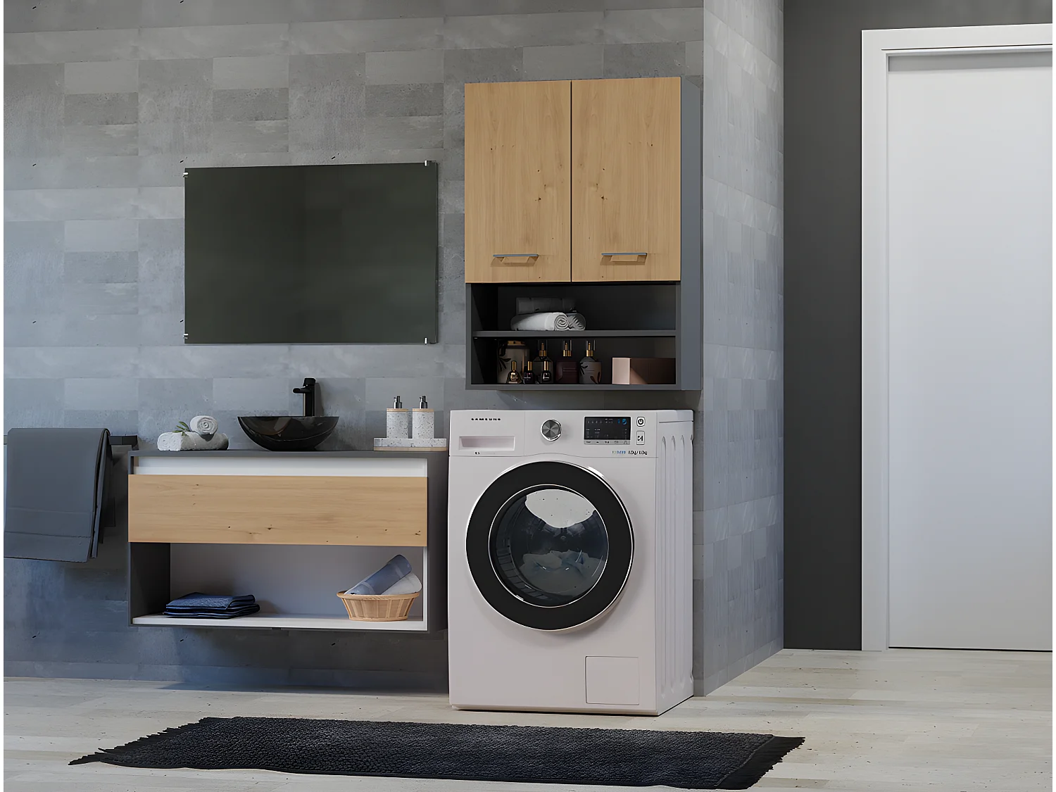 NELLIO - Armoire de toilette murale - Meuble SDB à suspendre - 64x30x90 cm - Rangement Salle de bain