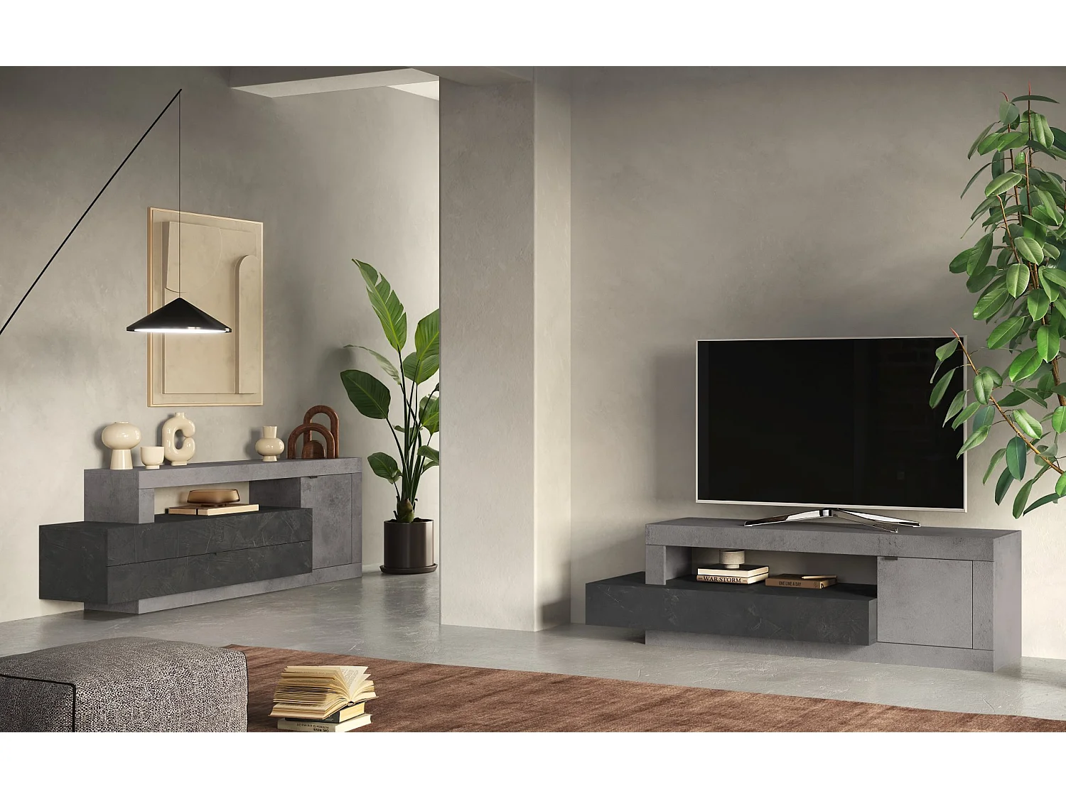 Meuble TV FREEDOM béton-plomb 160 cm