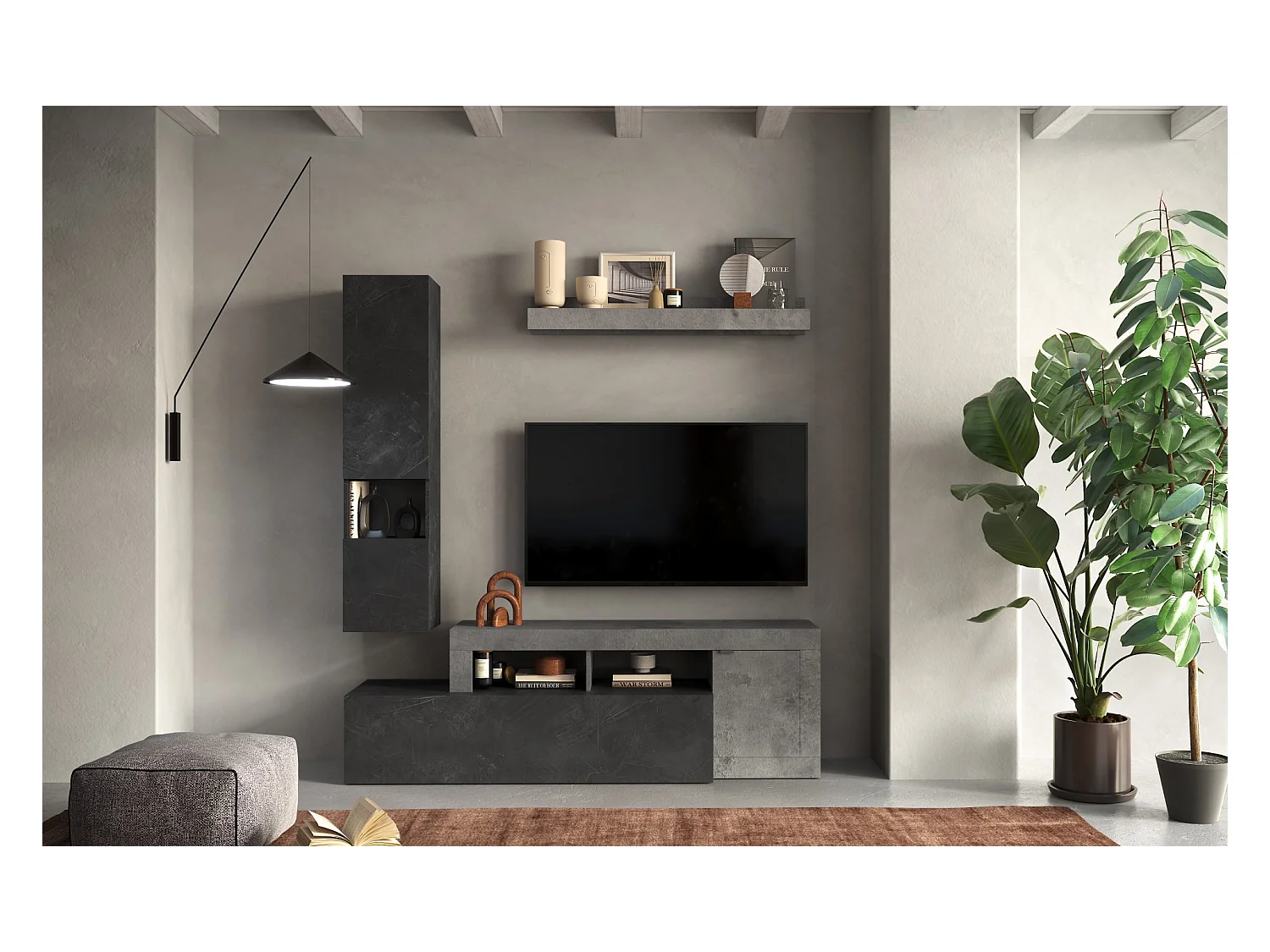 Ensemble meuble TV FREEDOM Béton-plomb 181 x 195 x 35 cm
