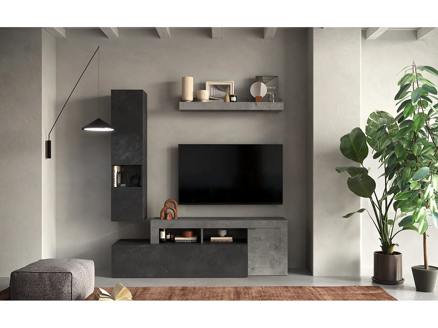 Ensemble meuble TV FREEDOM Béton-plomb 181 x 195 x 35 cm