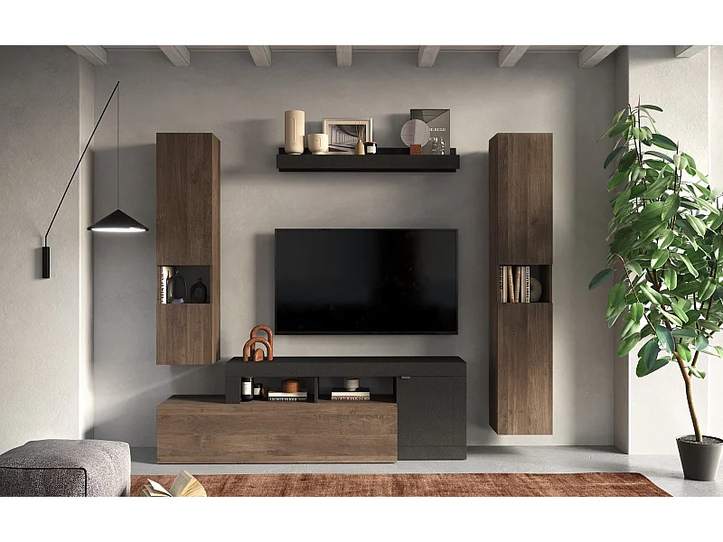 Ensemble meuble TV FREEDOM Lave-chêne Mercure 245 x 195 x 35 cm