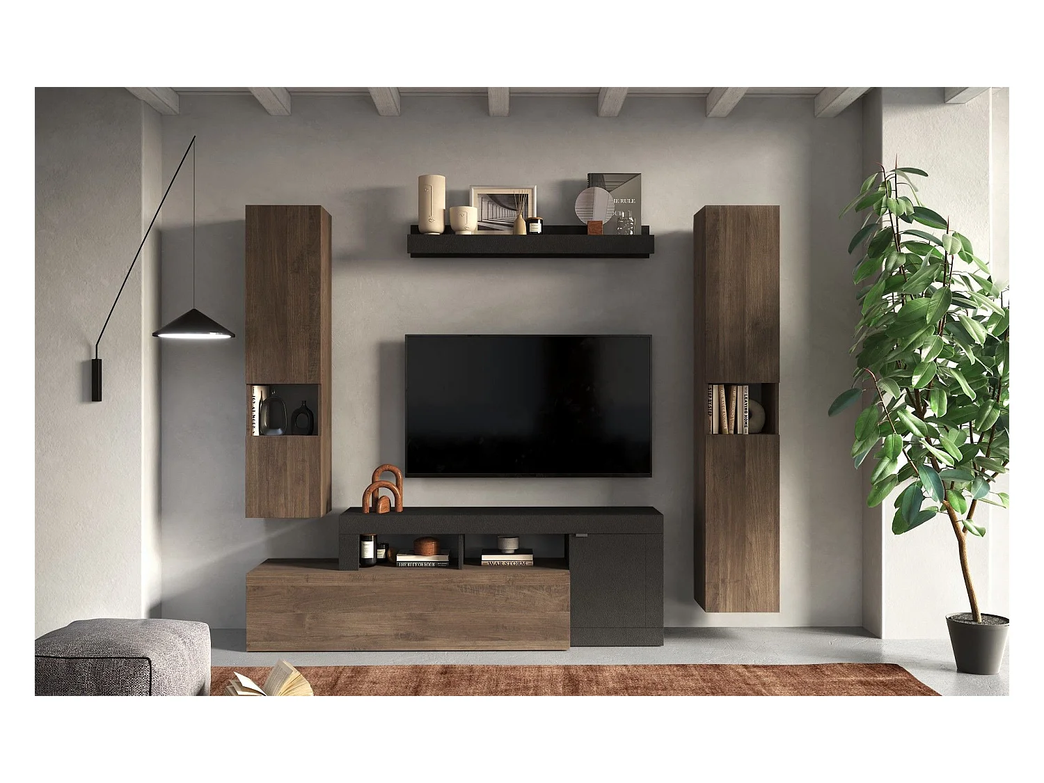Ensemble meuble TV FREEDOM Lave-chêne Mercure 245 x 195 x 35 cm