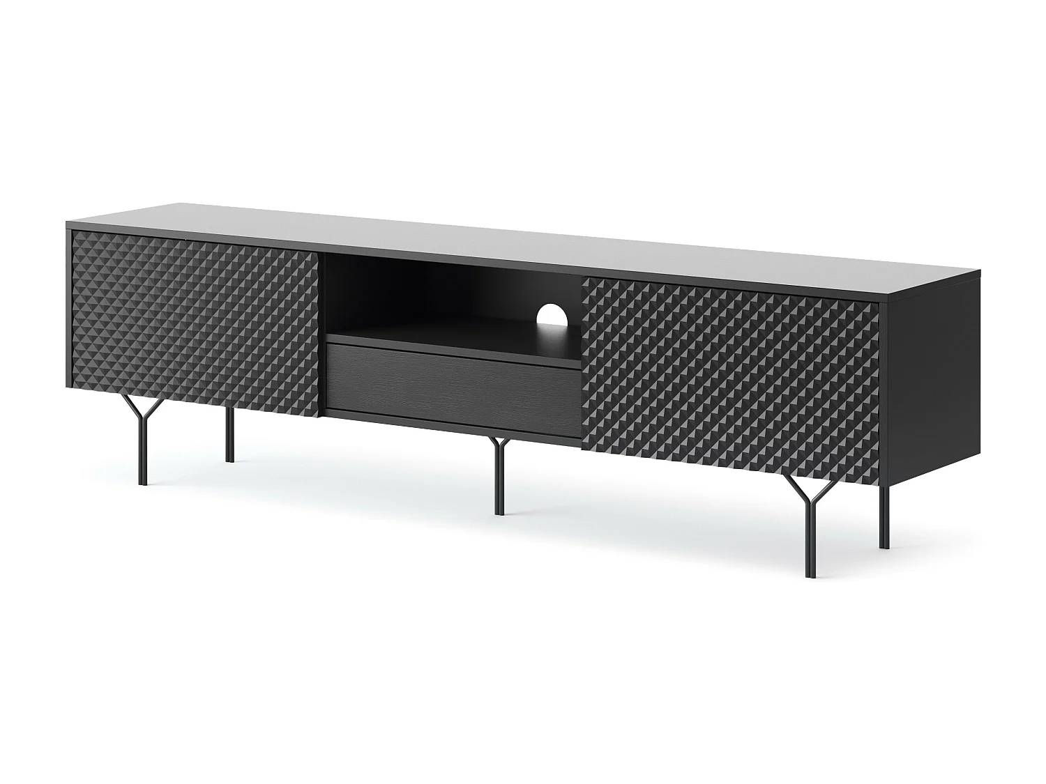 MEUBLE TV - RAVEN 3 noir avec pied métal 180 cm