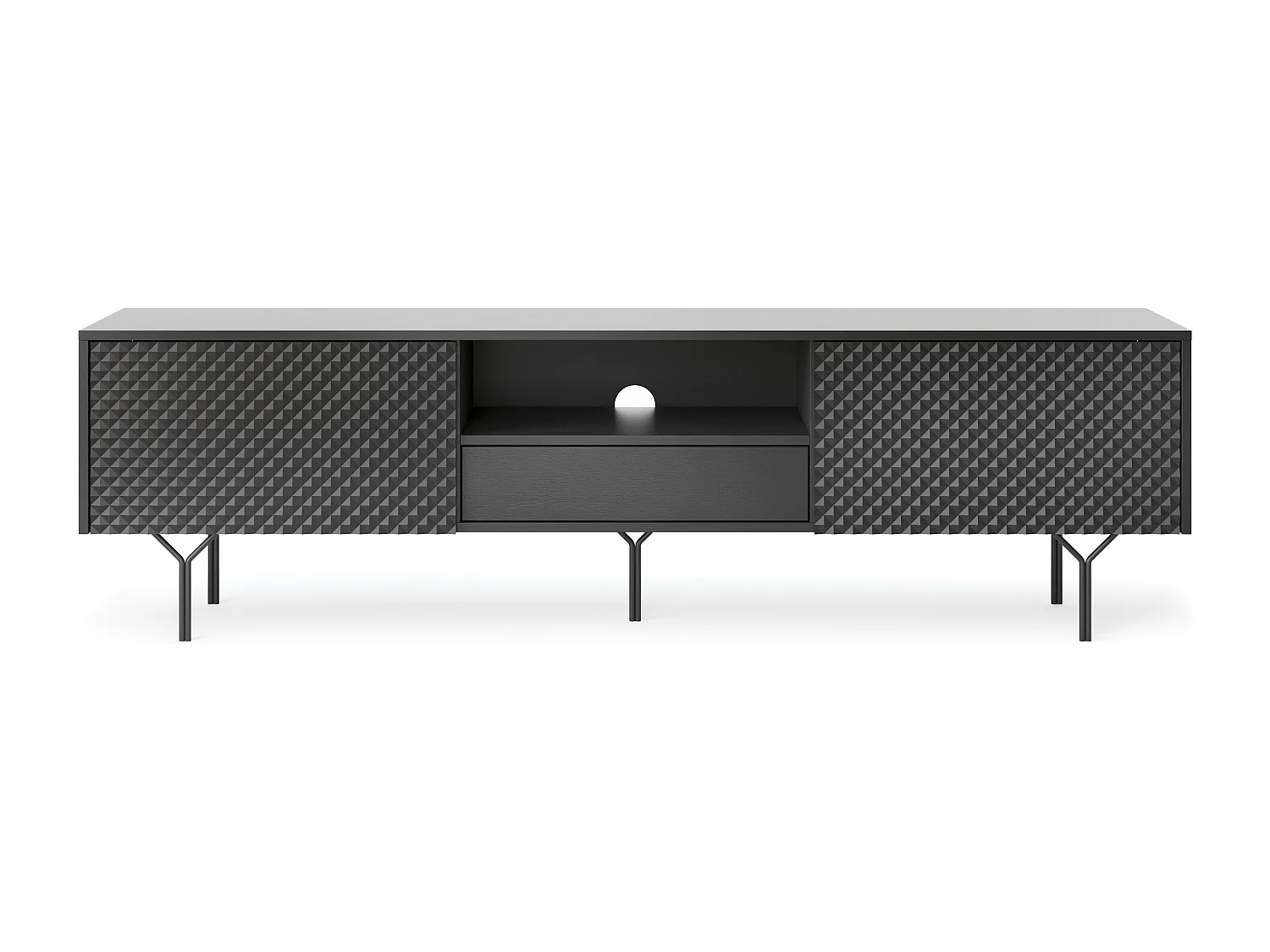 MEUBLE TV - RAVEN 3 noir avec pied métal 180 cm