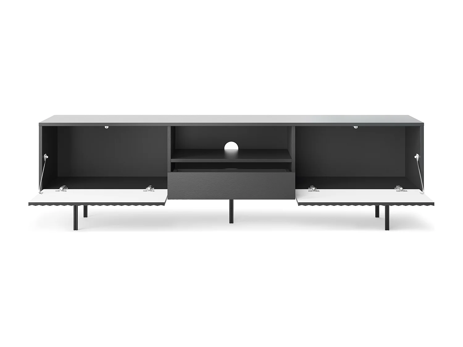 MEUBLE TV - RAVEN 3 noir avec pied métal 180 cm