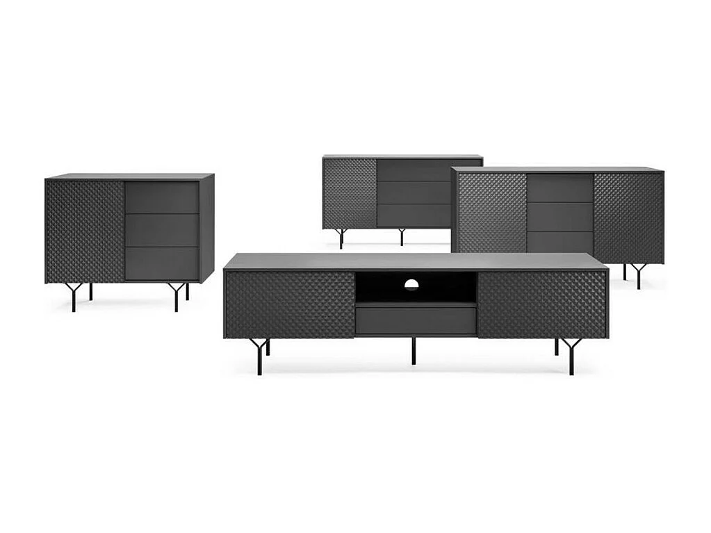MEUBLE TV - RAVEN 3 noir avec pied métal 180 cm