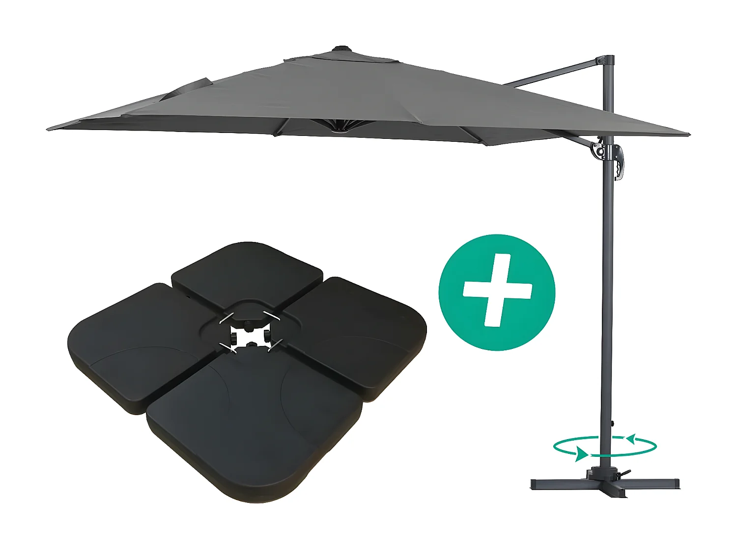 Parasol Lateral de jardín Alu "Sun 3" - Cuadrado  Carré - 3 x 3 m - Lastres incluidos - Gris