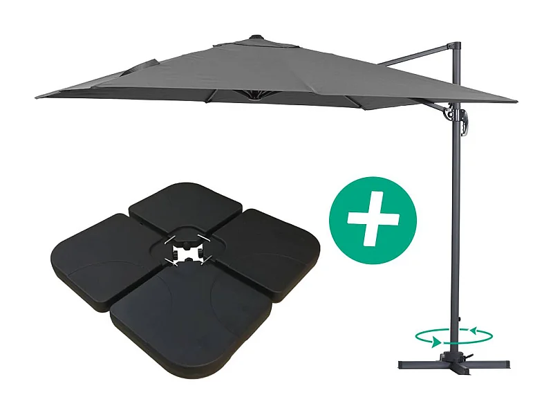 Parasol jardin déporté Alu "Sun 3" - Carré - 3 x 3 m - Gris - Dalles incluses