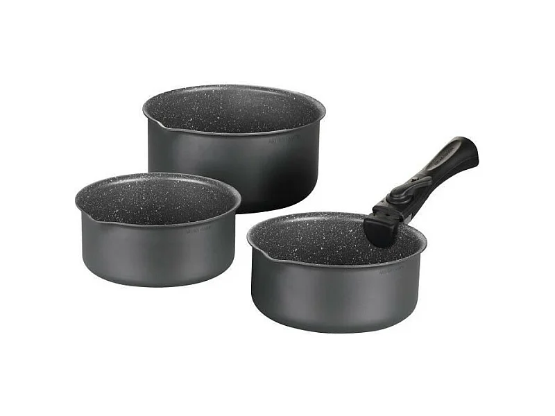 Batterie de cuisine ARTHUR MARTIN AM777GM Set de 3 casseroles - Gris Mat 16-18-20 cm + 1 poignée amovible - Tous feux dont indu