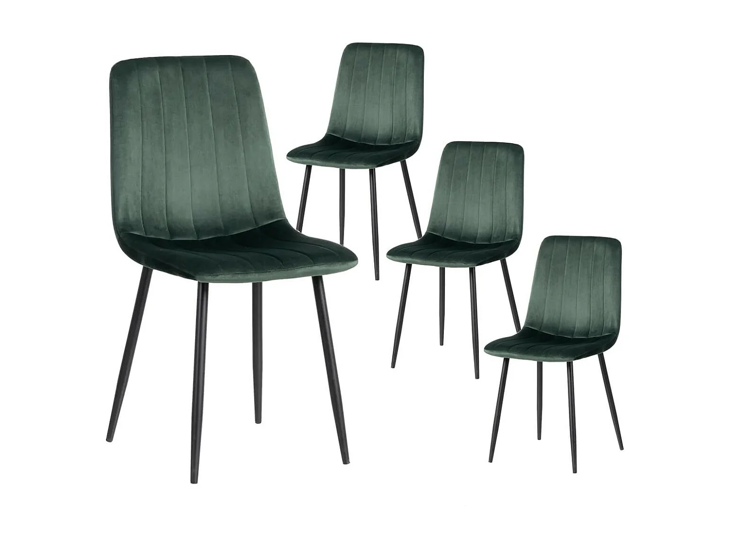 LIZIO - Lot de 4 Chaises Surpiqures Lignes Tissu Vert Foncé