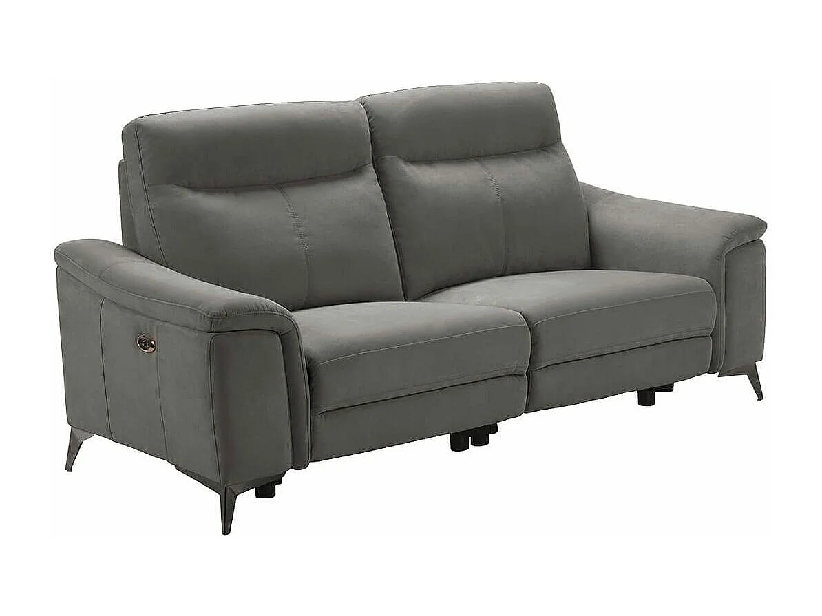 BRAGA - Canapé Relax Electrique 3 Places Microfibre Gris Foncé Pieds Métal