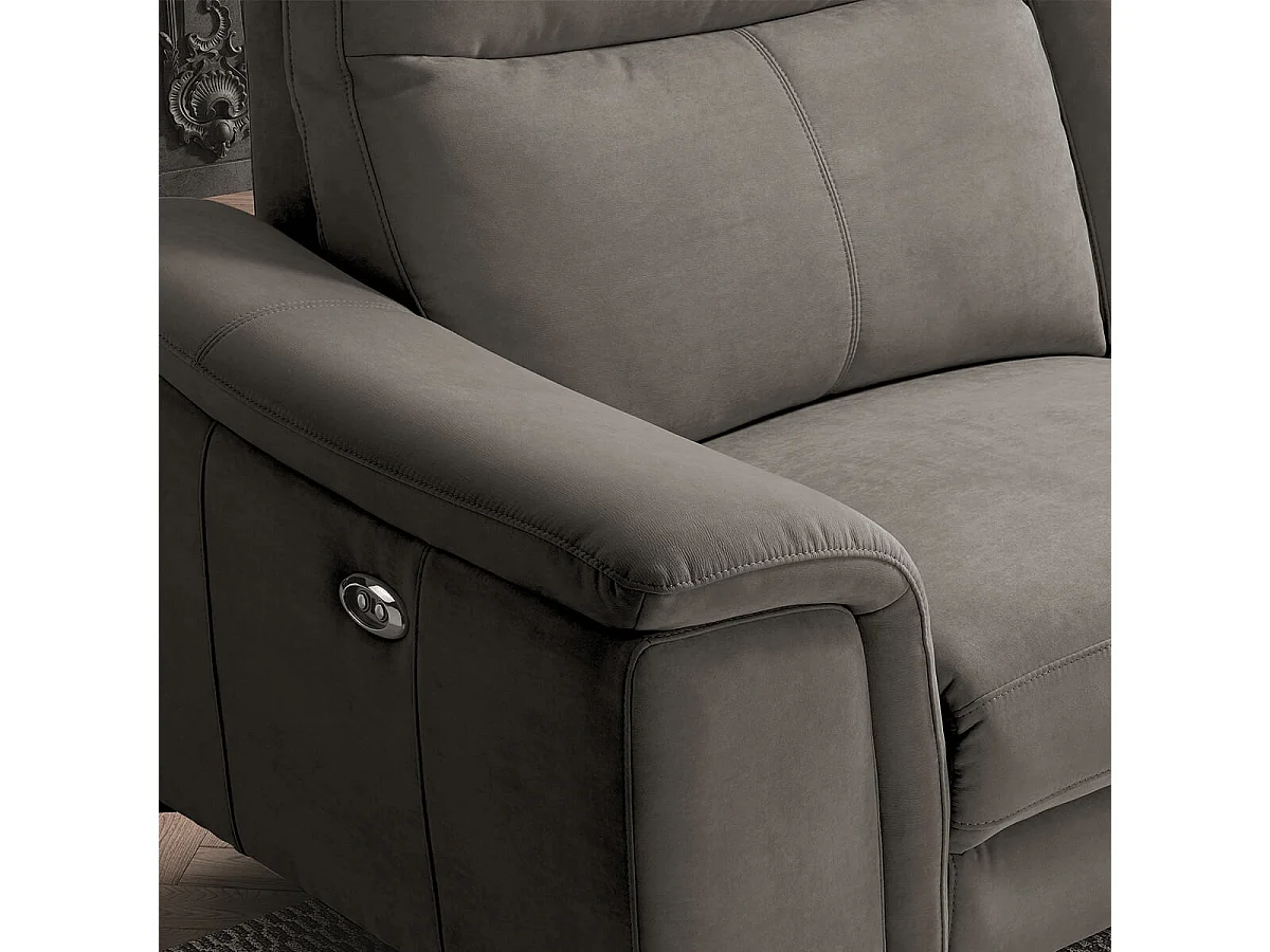 BRAGA - Canapé Relax Electrique 3 Places Microfibre Gris Foncé Pieds Métal