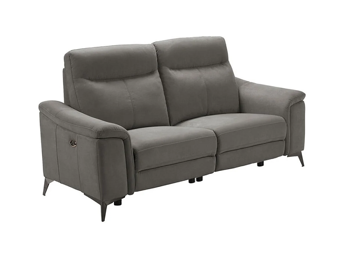 BRAGA - Canapé Relax Electrique 2 Places Microfibre Gris Foncé Pieds Métal