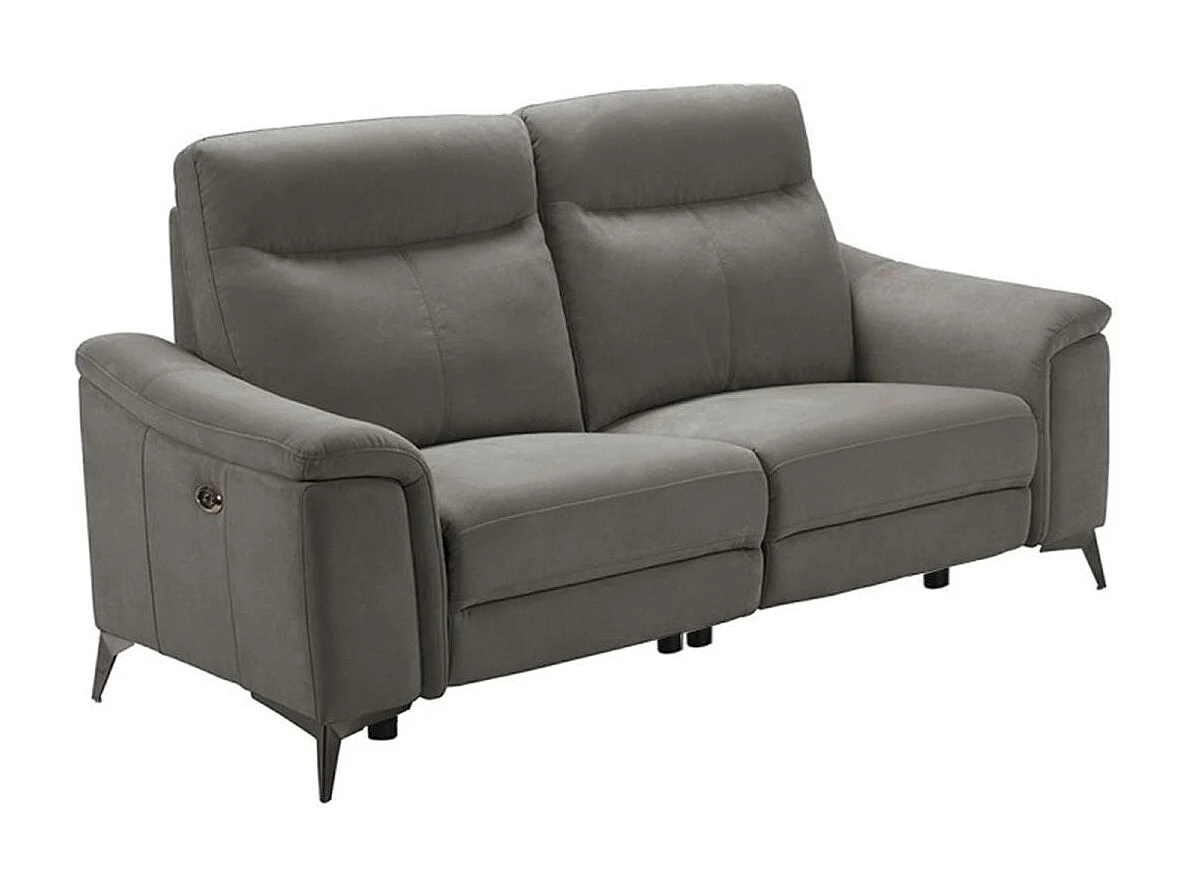 BRAGA - Canapé Relax Electrique 2 Places Microfibre Gris Foncé Pieds Métal