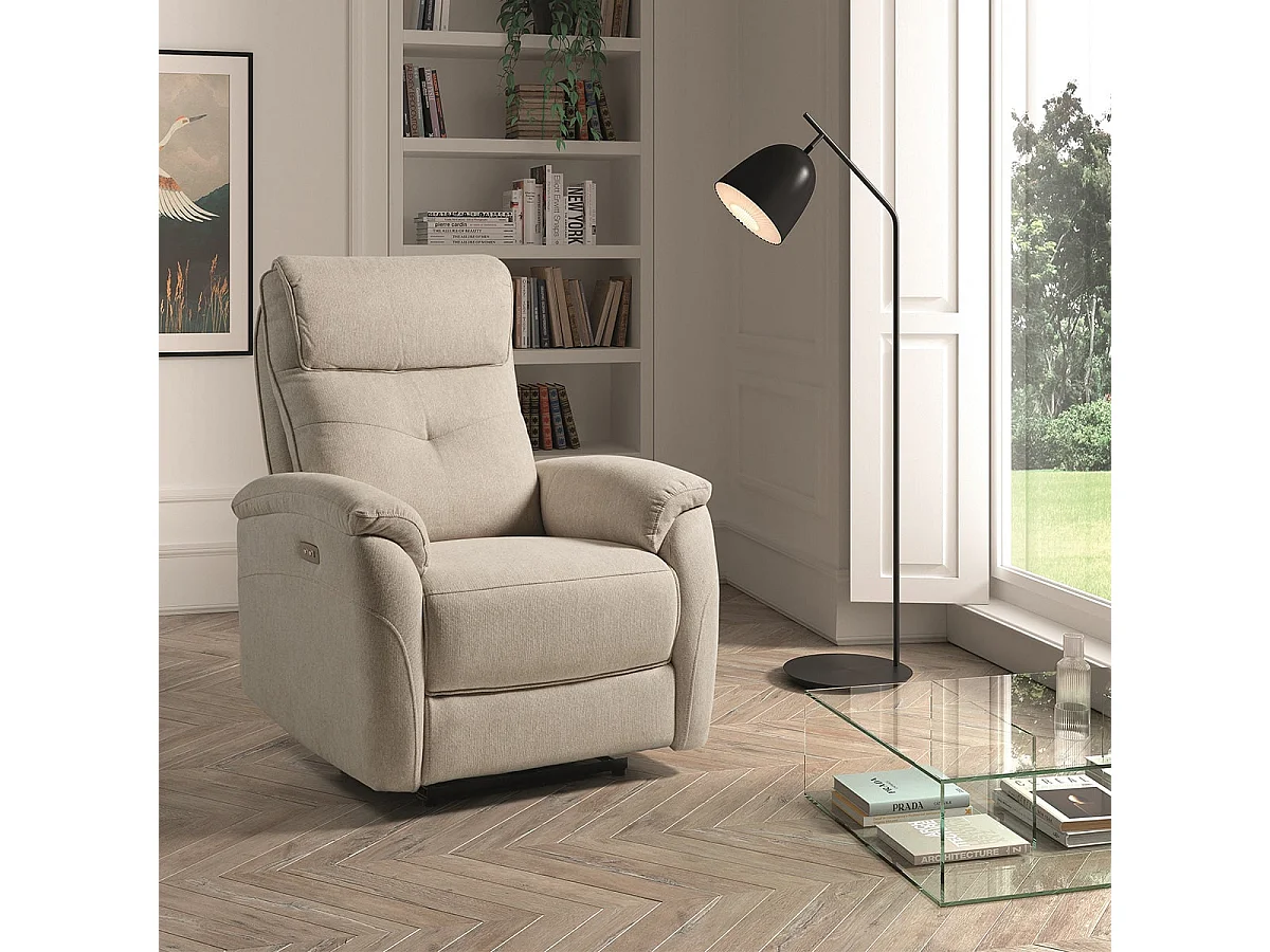SARAGOSSE - Fauteuil Electrique Tissu Polyester Beige