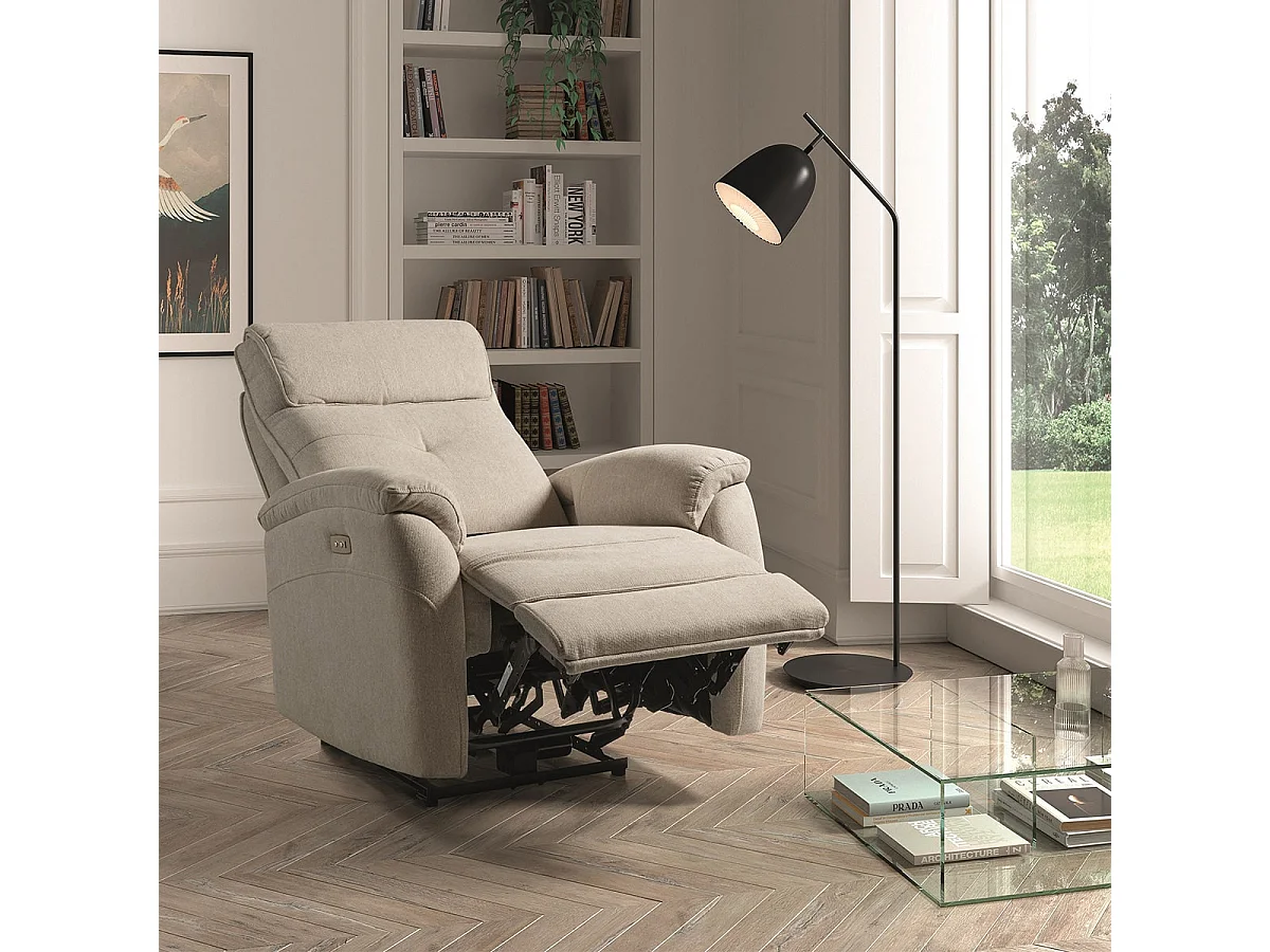 SARAGOSSE - Fauteuil Electrique Tissu Polyester Beige