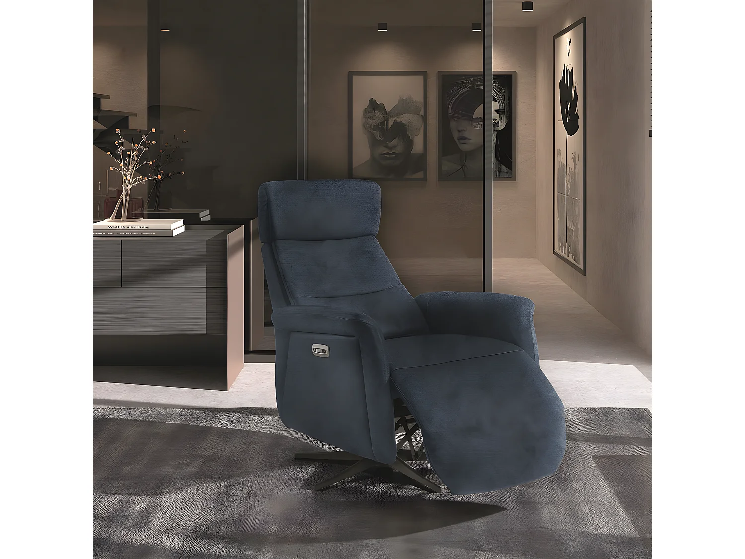 NAZARE - Fauteuil Relax Electrique Microfibre Bleu
