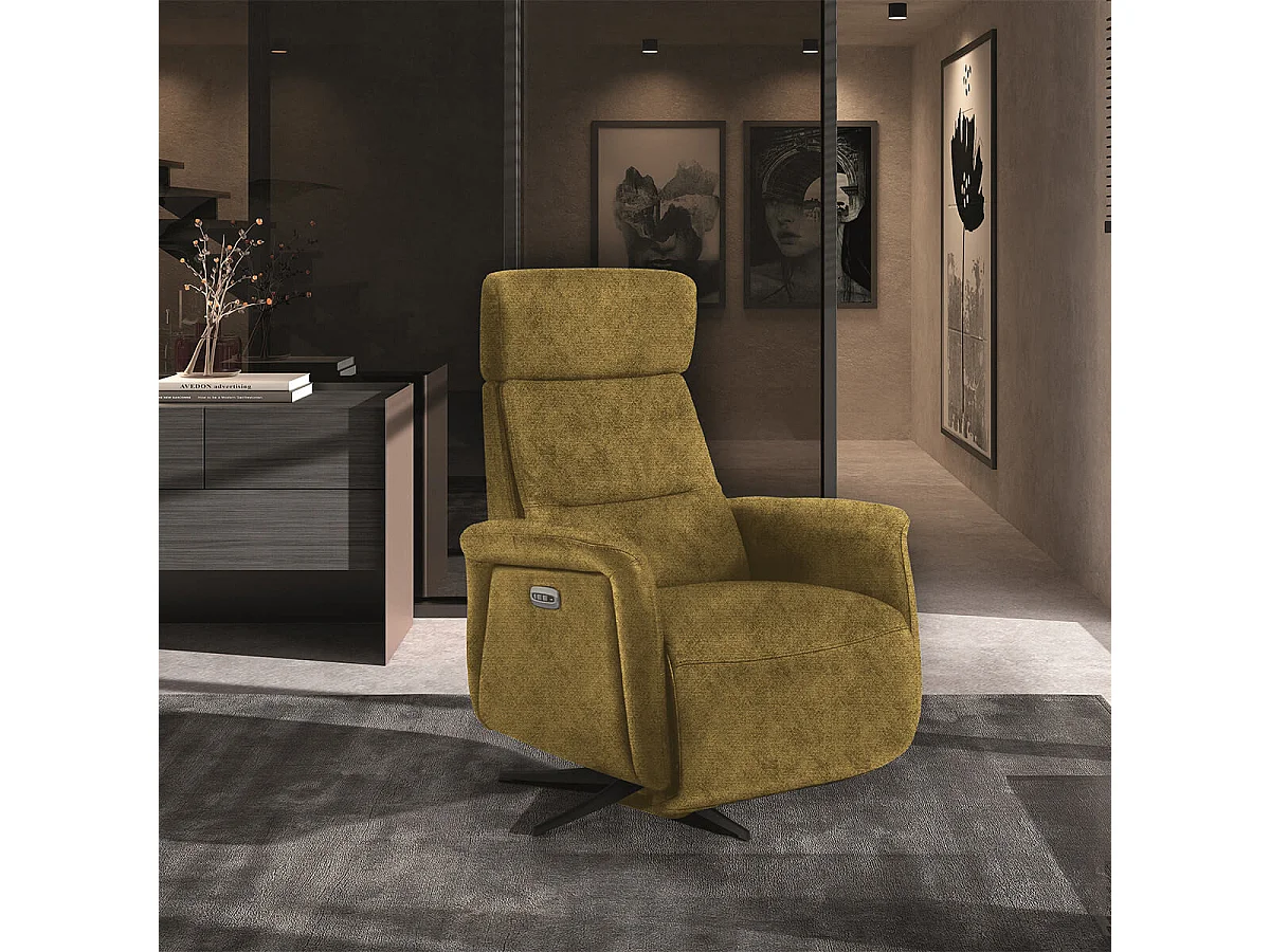 NAZARE - Fauteuil Relax Electrique Microfibre Moutarde