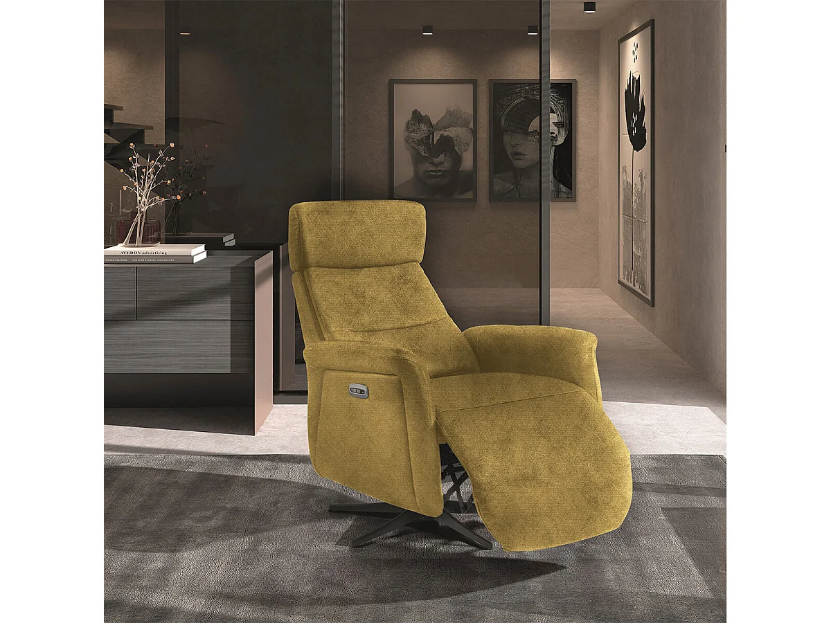 NAZARE - Fauteuil Relax Electrique Microfibre Moutarde