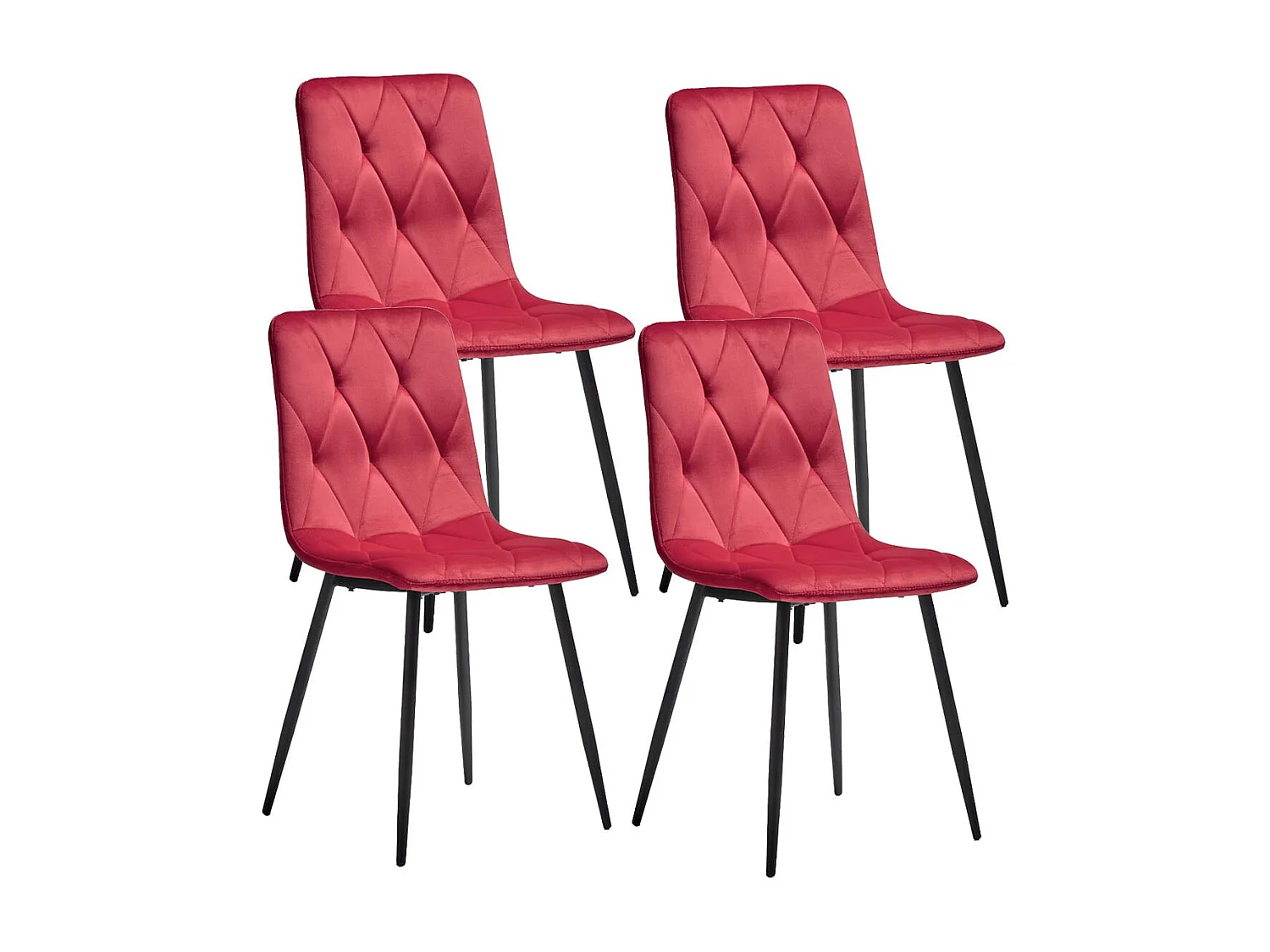 CARINE - Lot de 4 Chaises Capitonnées Rouge Pieds Bois