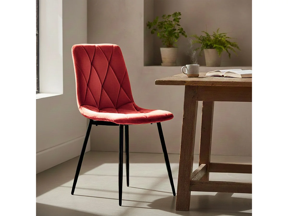 CARINE - Lot de 4 Chaises Capitonnées Rouge Pieds Bois