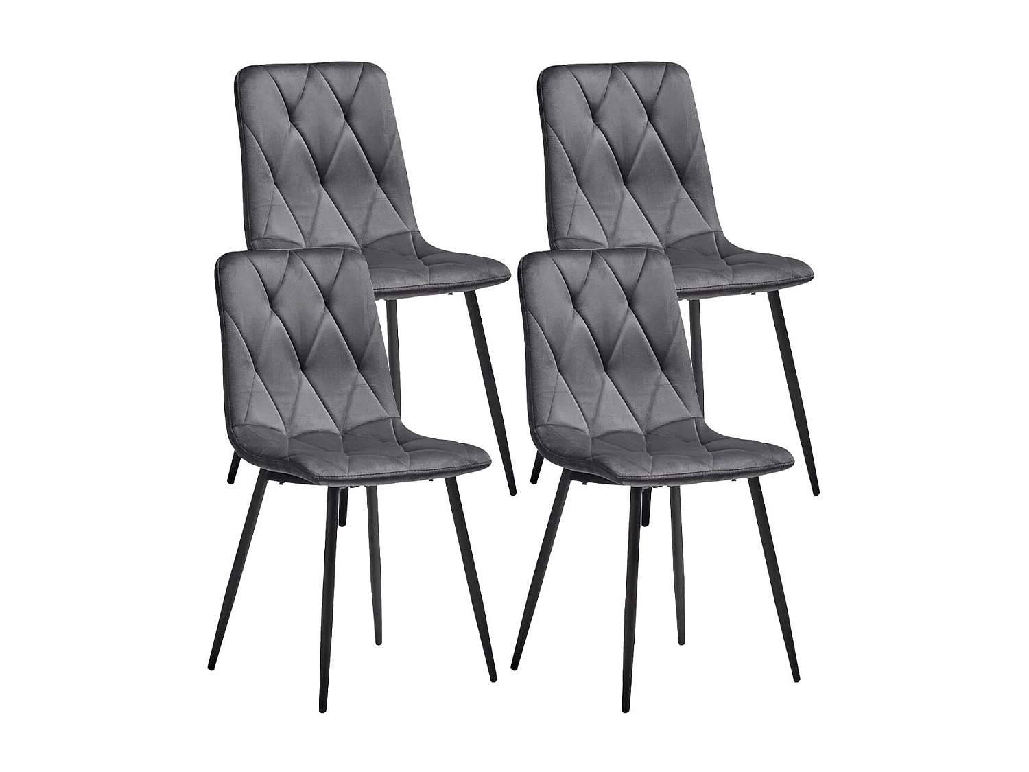 CARINE - Lot de 4 Chaises Capitonnées Grises Pieds Bois