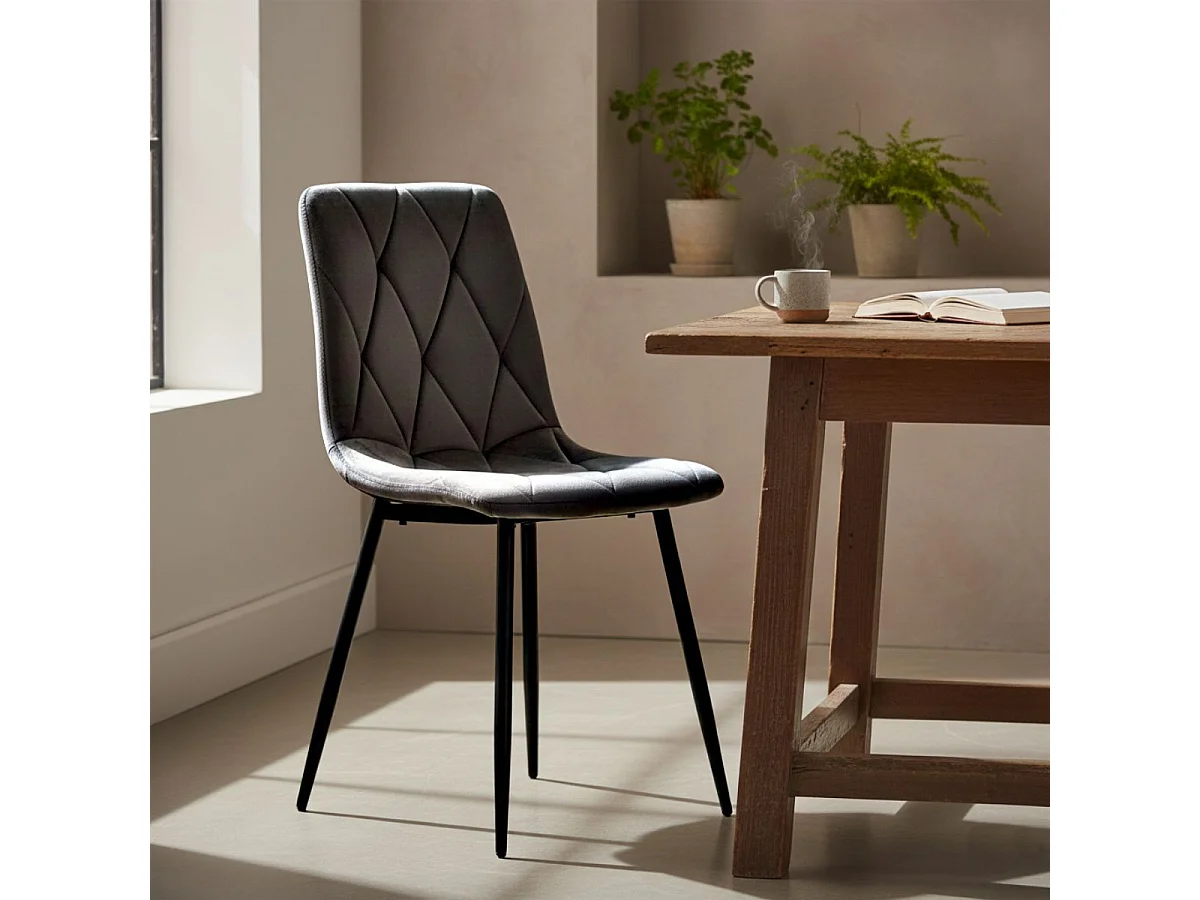 CARINE - Lot de 4 Chaises Capitonnées Grises Pieds Bois