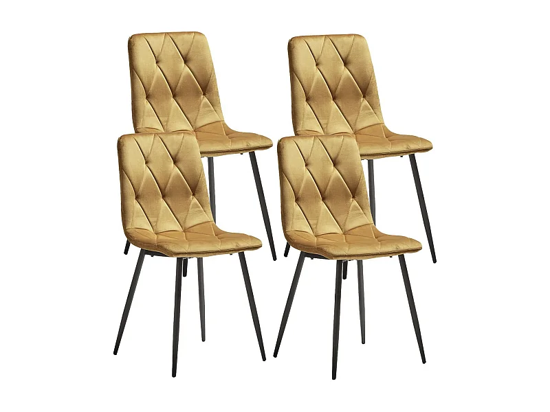 CARINE - Lot de 4 Chaises Capitonnées Jaune Pieds Bois