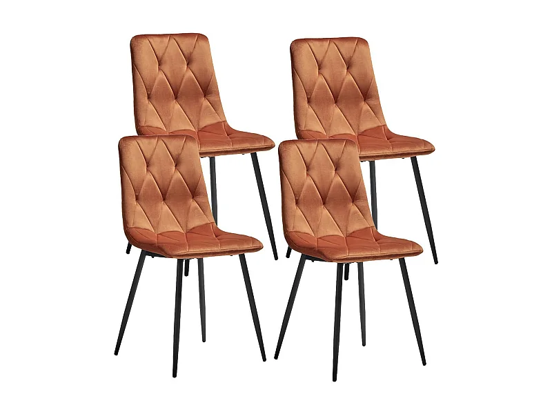 CARINE - Lot de 4 Chaises Capitonnées Orange Pieds Bois