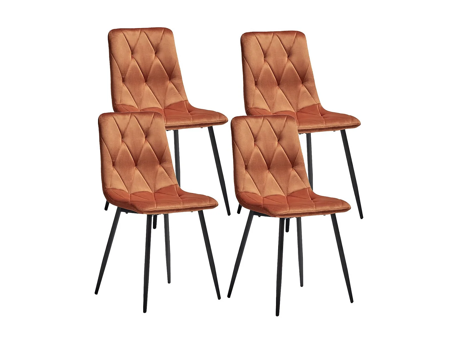 CARINE - Lot de 4 Chaises Capitonnées Orange Pieds Bois