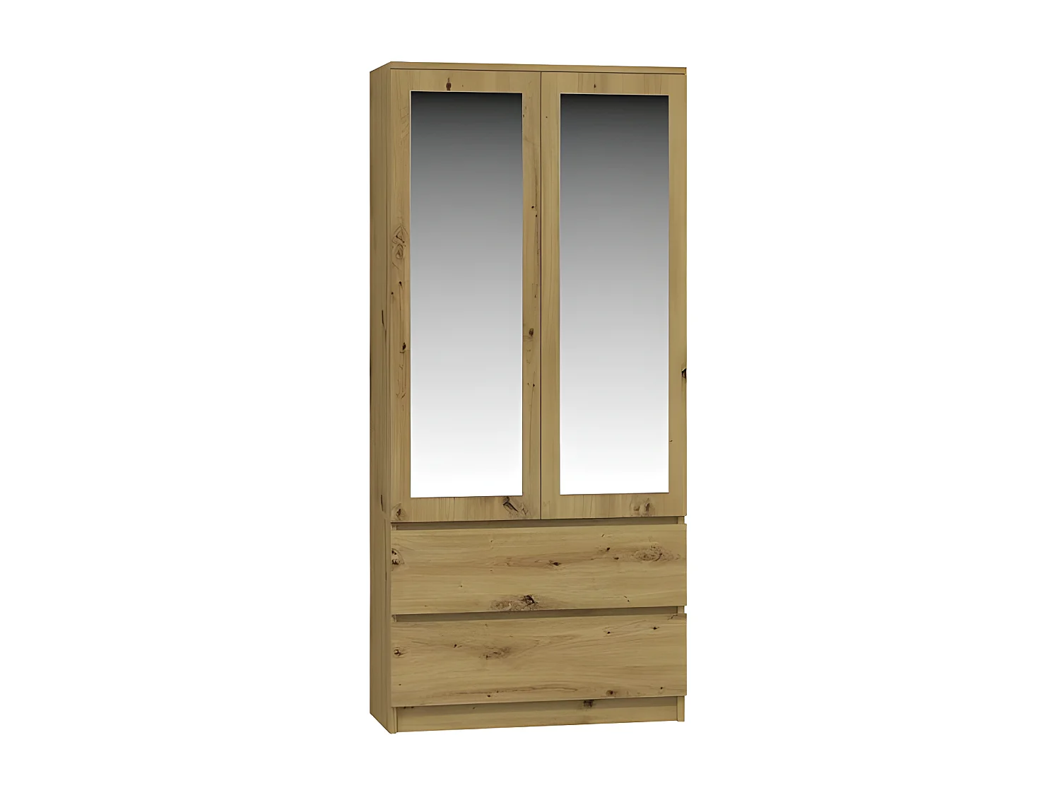 TURIN - Armoire 2 portes avec miroir style moderne chambre à coucher - 90x50x180 - 2 tiroirs