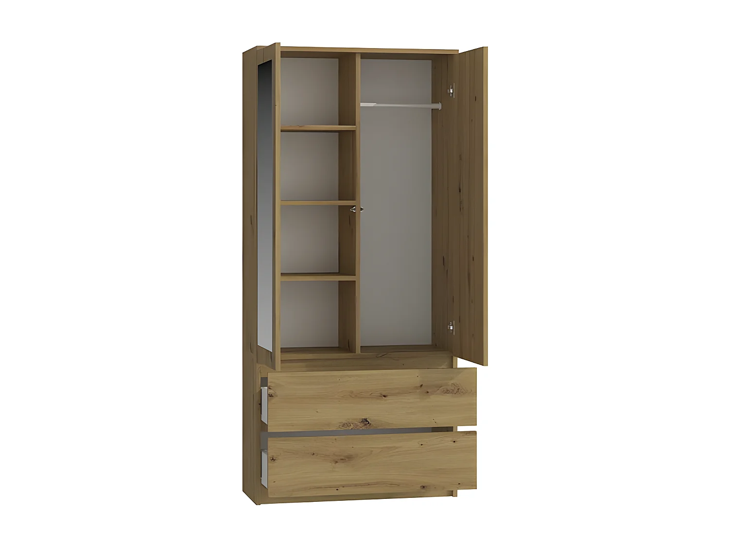 TURIN - Armoire 2 portes avec miroir style moderne chambre à coucher - 90x50x180 - 2 tiroirs