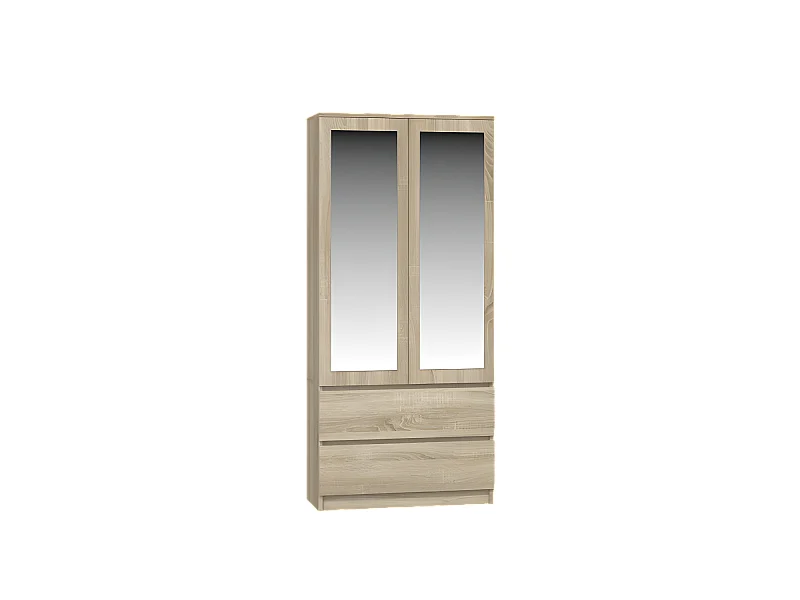 TURIN - Armoire 2 portes avec miroir style moderne chambre à coucher - 90x50x180 - 2 tiroirs