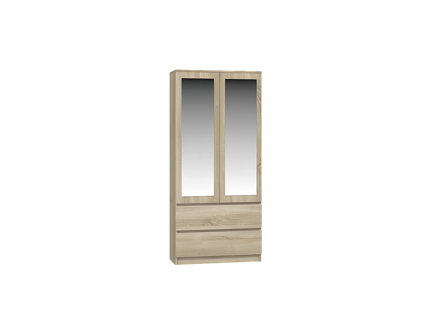 TURIN - Armoire 2 portes avec miroir style moderne chambre à coucher - 90x50x180 - 2 tiroirs