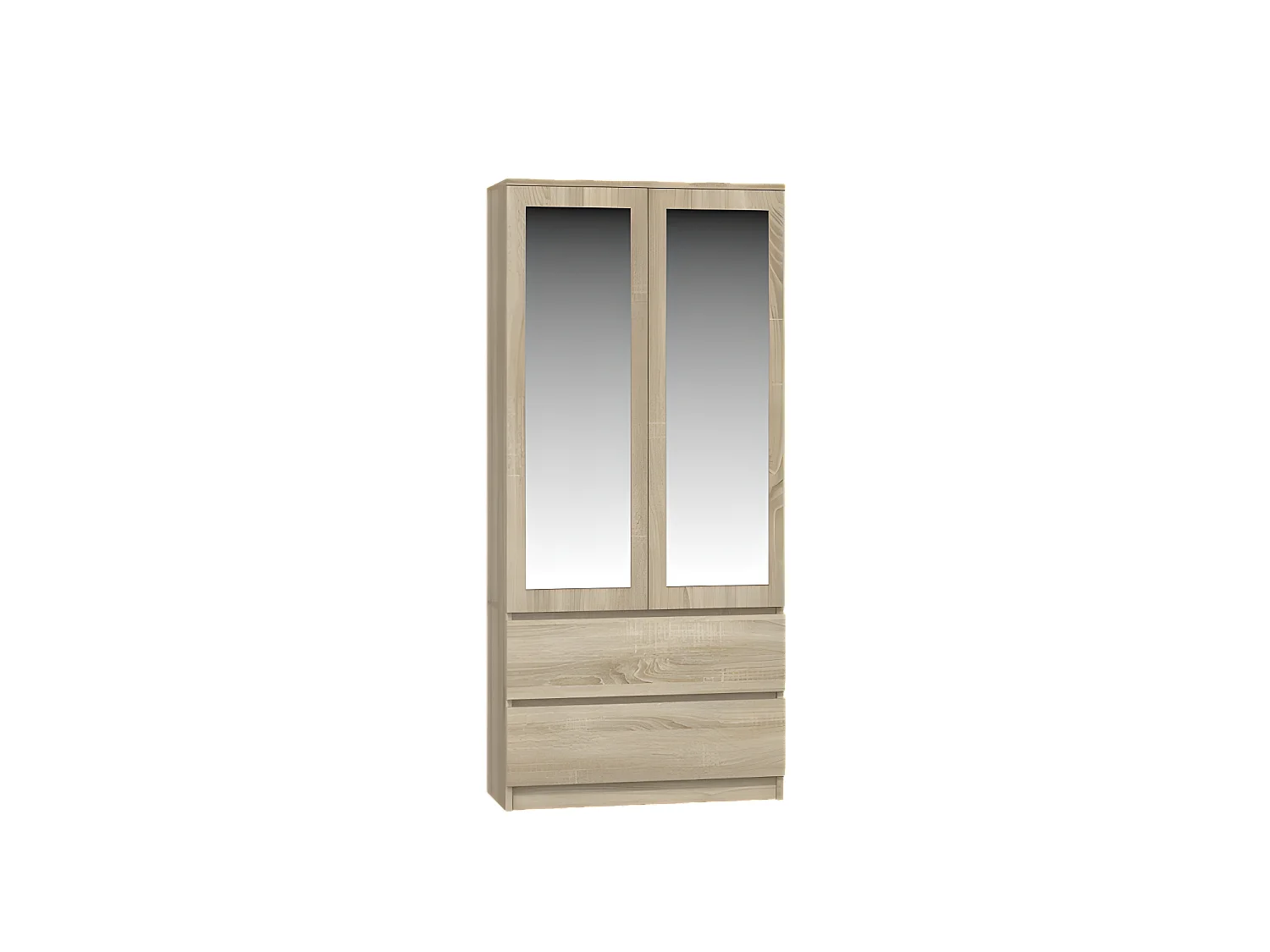 TURIN - Armoire 2 portes avec miroir style moderne chambre à coucher - 90x50x180 - 2 tiroirs