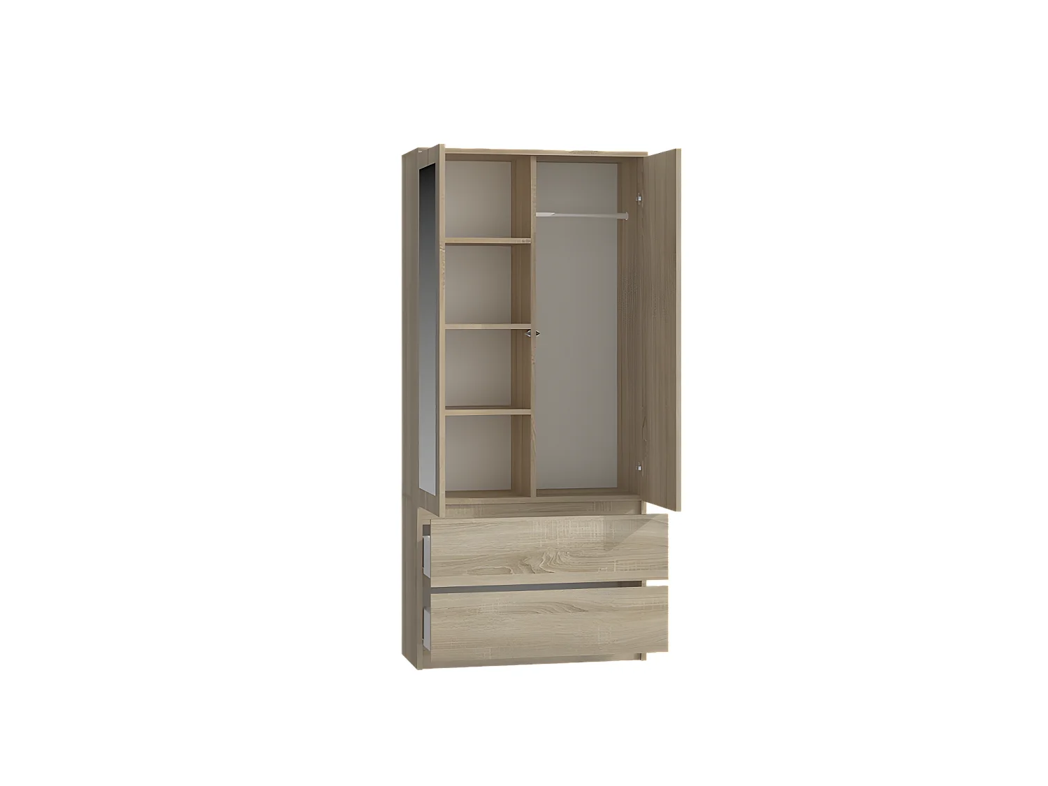 TURIN - Armoire 2 portes avec miroir style moderne chambre à coucher - 90x50x180 - 2 tiroirs