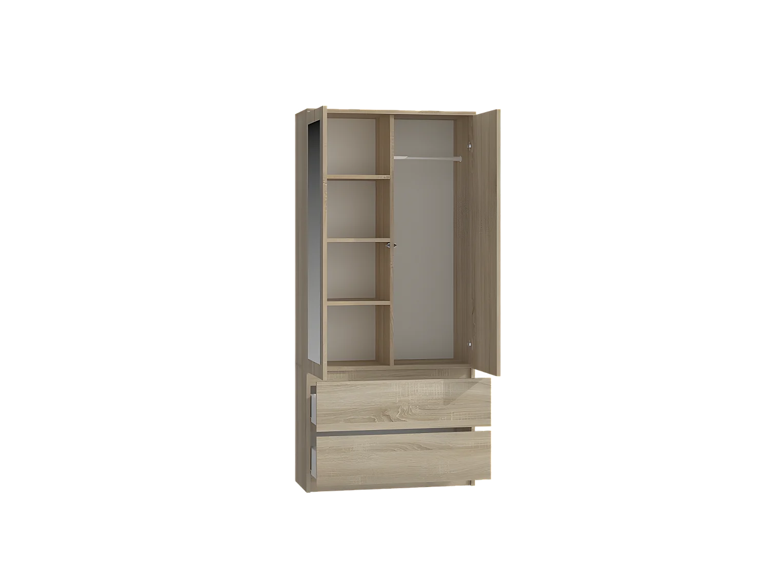 TURIN - Schrank 2 Türen mit Spiegel modernen Stil Schlafzimmer - 90x50x180 - 2 Schubladen - Sonoma