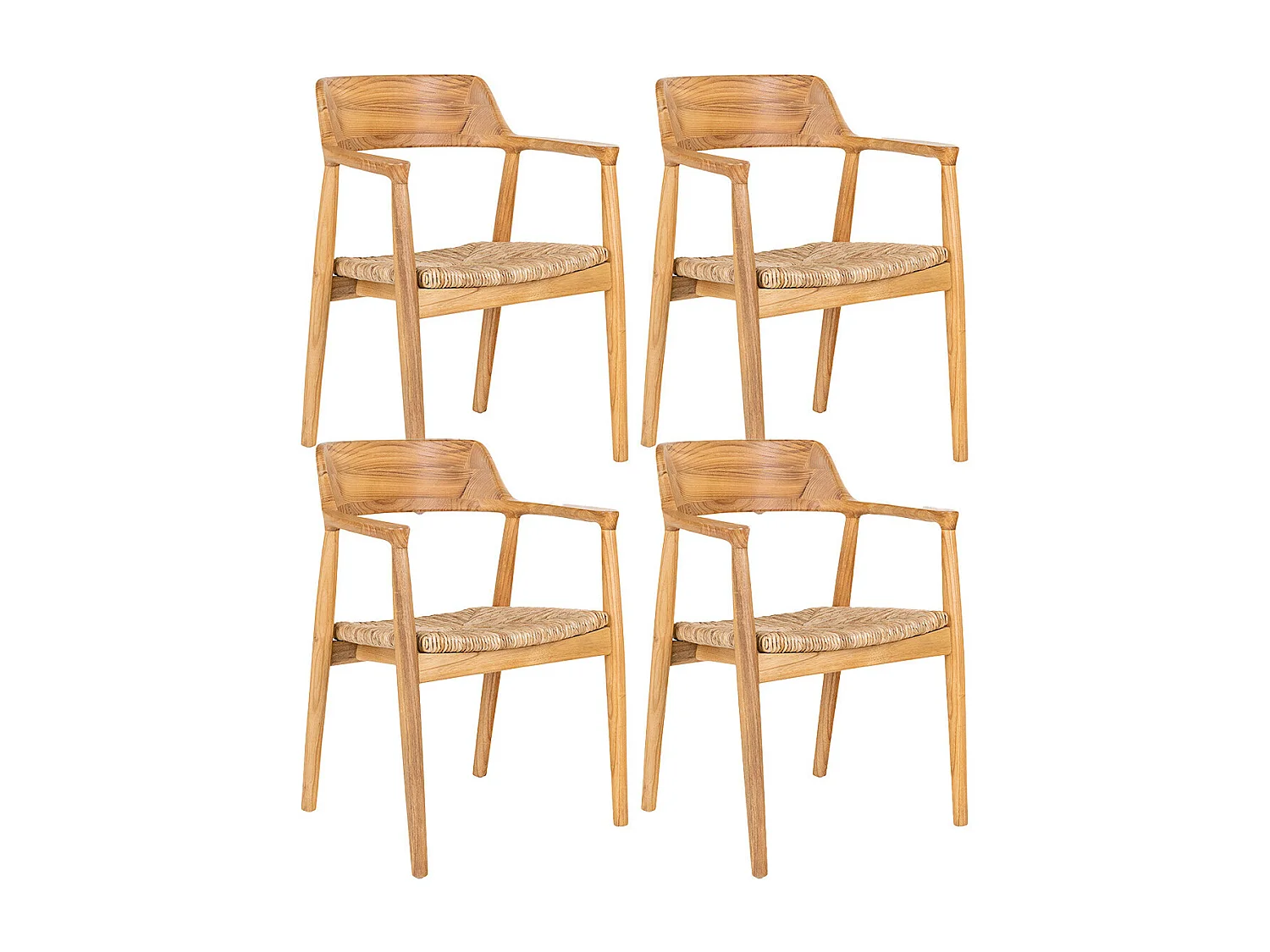 VANCOUVER - Lot de 4 Chaises en Bois de Sungai et Assise en Paille Naturelle