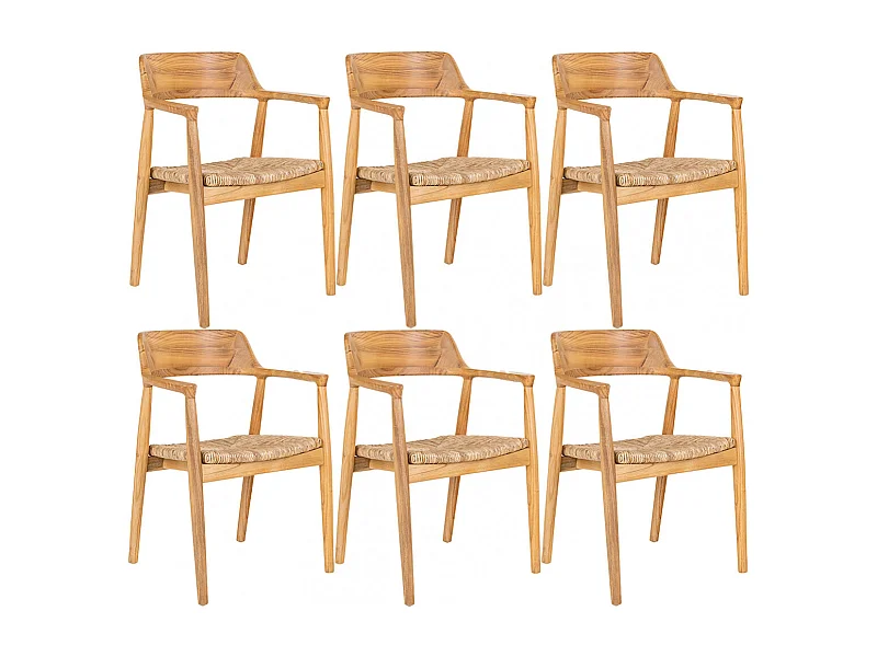 VANCOUVER - Lot de 6 Chaises en Bois de Sungai et Assise en Paille Naturelle