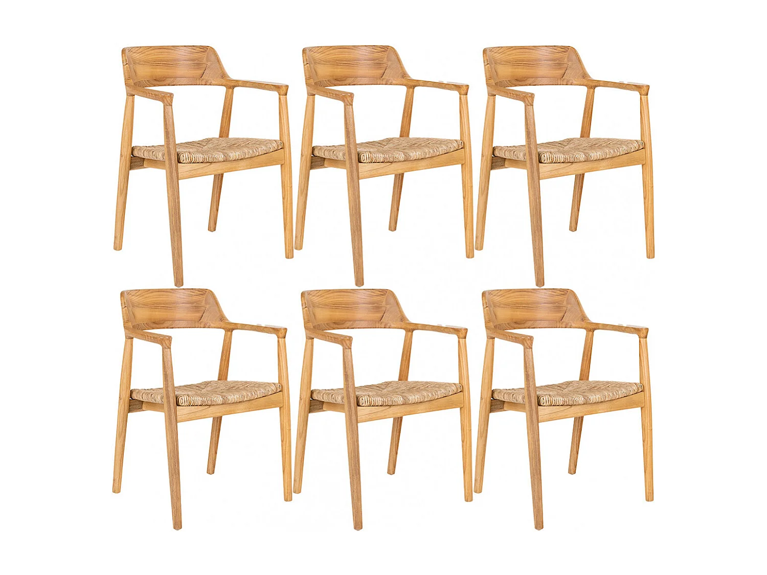 VANCOUVER - Lot de 6 Chaises en Bois de Sungai et Assise en Paille Naturelle