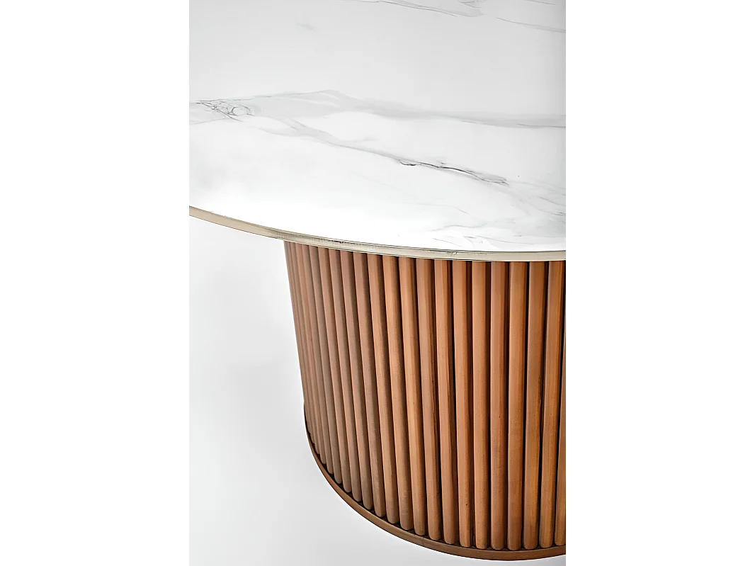 Tavolo da pranzo Bruno (o120)/Ceramica/Legno massello/Design in marmo/Bianco e marrone