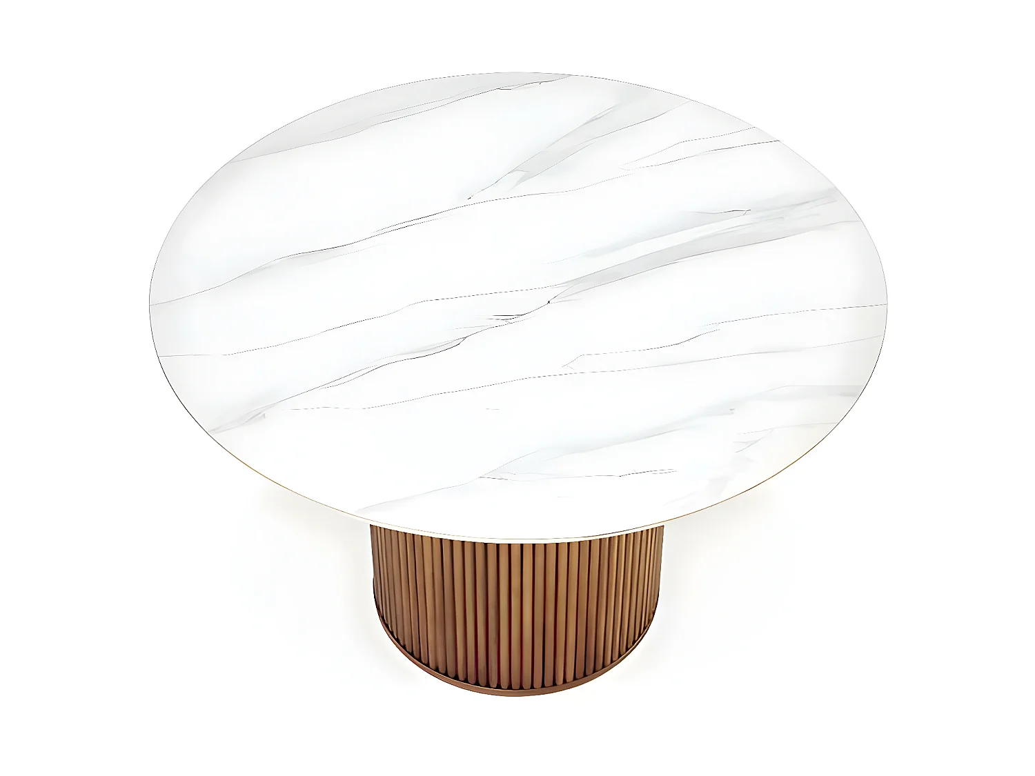 Table à manger Bruno (Ø120)/Céramique/Bois massif/Design marbre/Blanc et marron