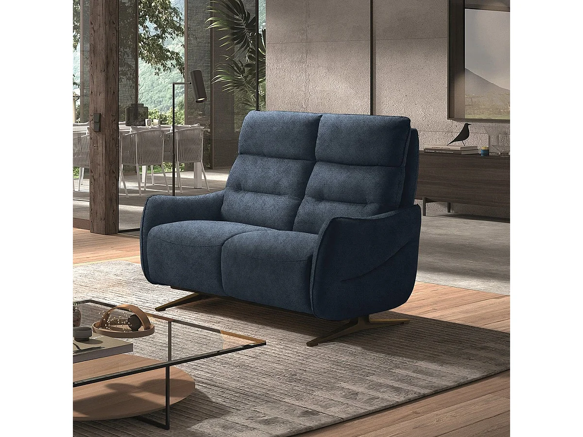 LISBOA - Canapé Fixe 2 Places Tissu Bleu Pieds Métal
