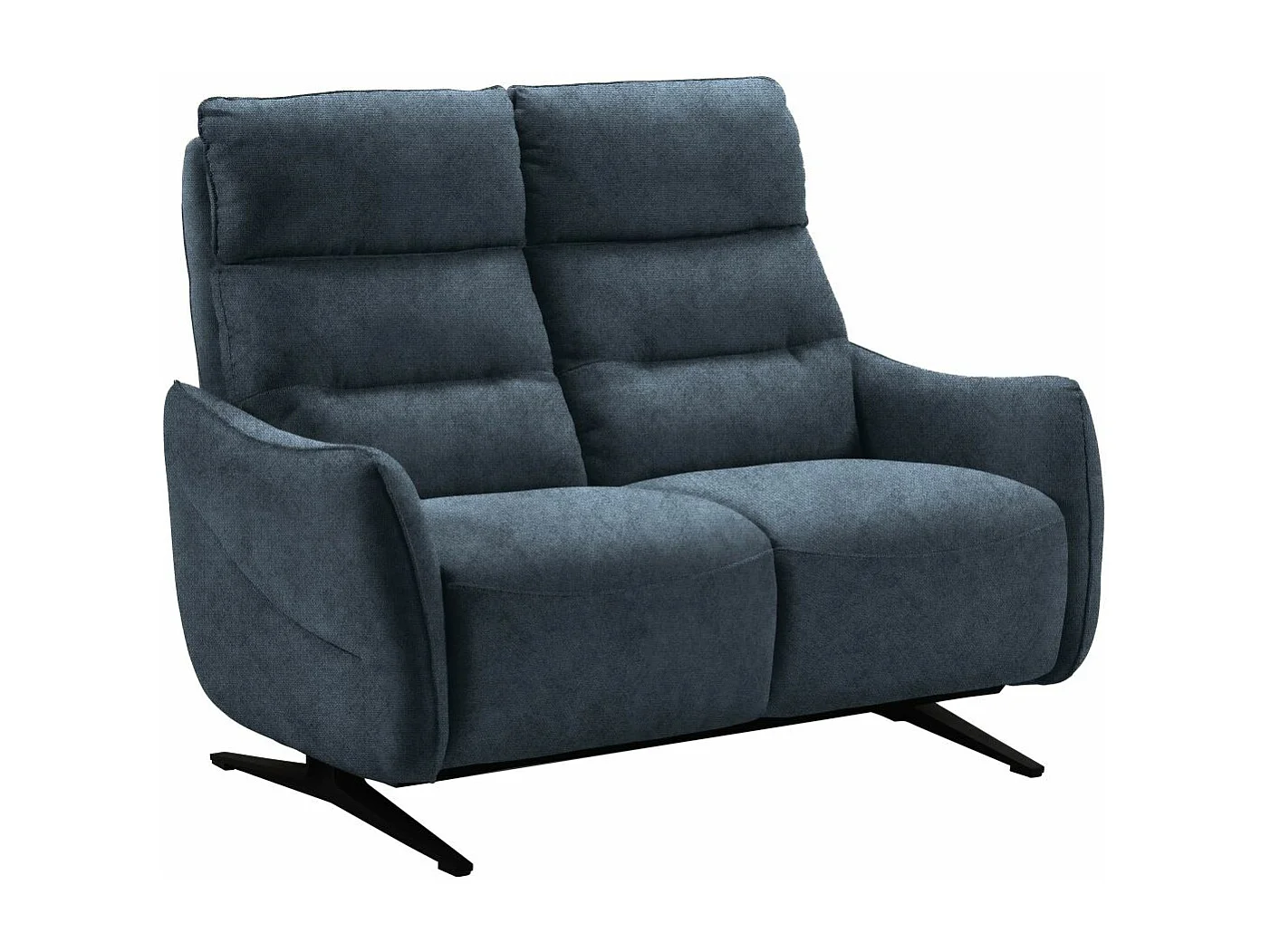 LISBOA - Canapé Fixe 2 Places Tissu Bleu Pieds Métal